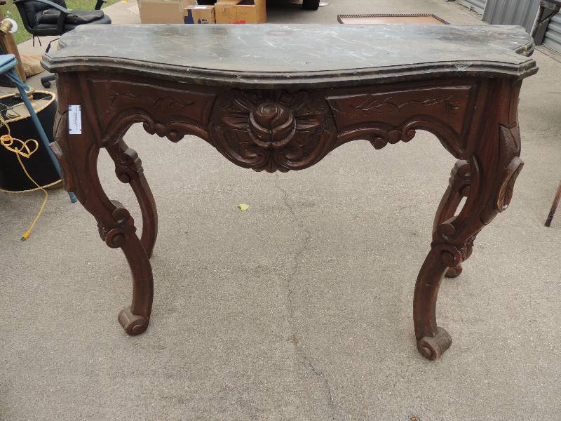 lot 6 image: Green Marble (faux) topped Mahogany...