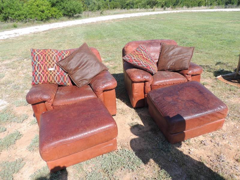 lot 126 image: 2 brown leather club chairs with ot...