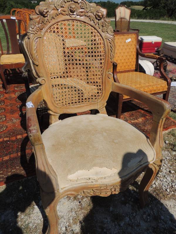 lot 134 image: White Oak Chair with wicker back an...