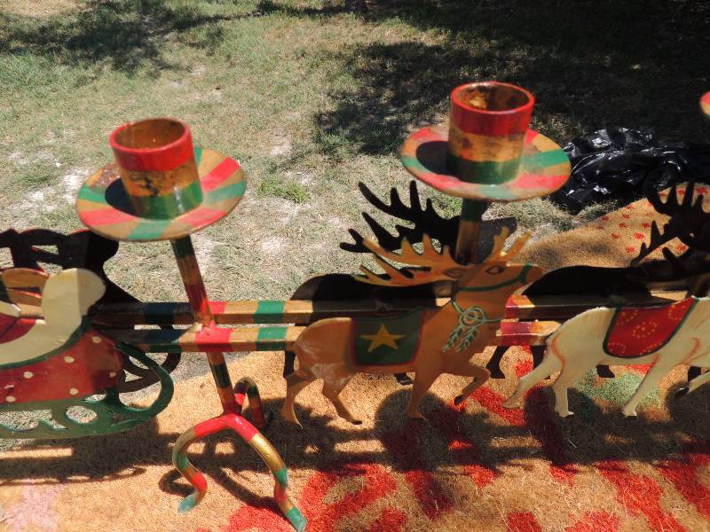lot 149 image: Metal  sleigh Santa & Reindeer cand...