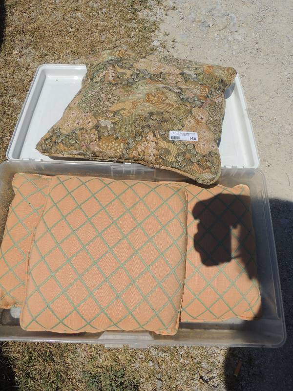 lot 166 image: 3 throw pillows and upholstery fabr...