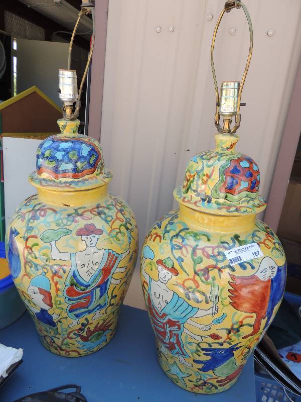 lot 167 image: 2 Mexican pottery ginger jars lamps...
