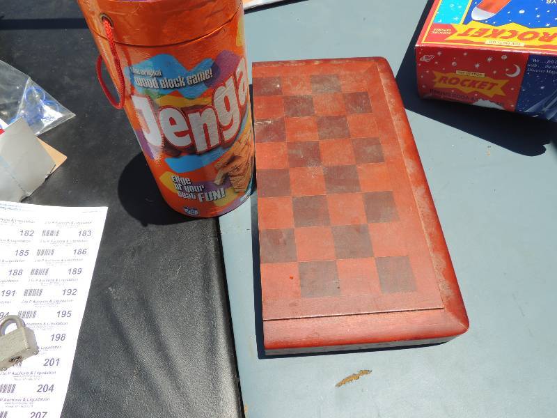 lot 181 image: Jenga game, Wooden Chess Board  Ba...