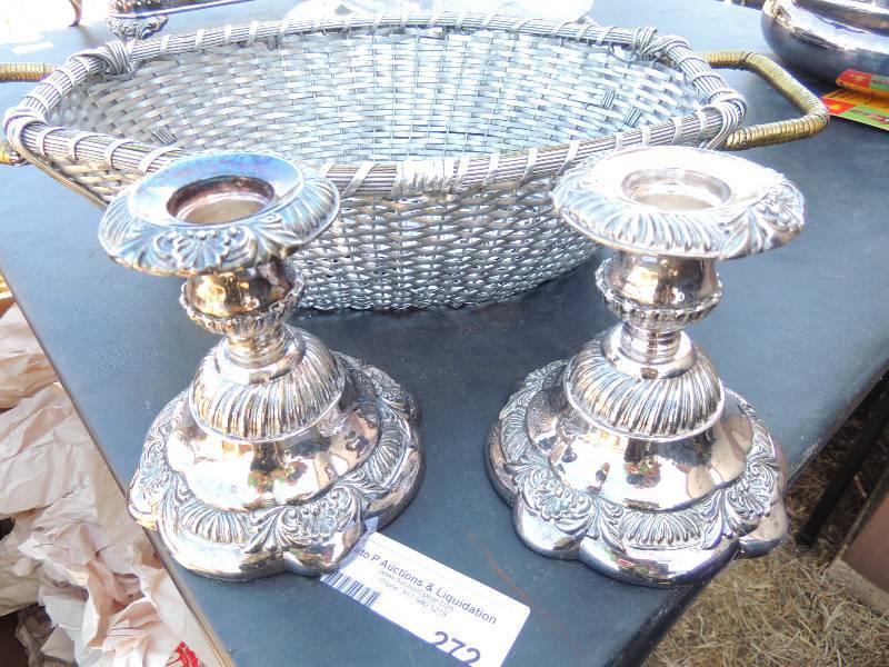 lot 272 image: 2 candle holders silverplate and a ...
