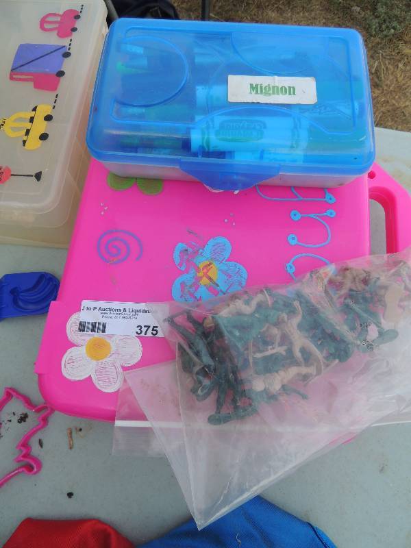 lot 375 image: Toys, markers, cars and army men...