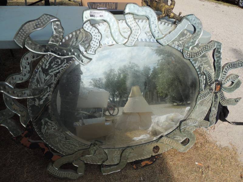 lot 405 image: Hand carved Wooden mirror 56 x 37 1...