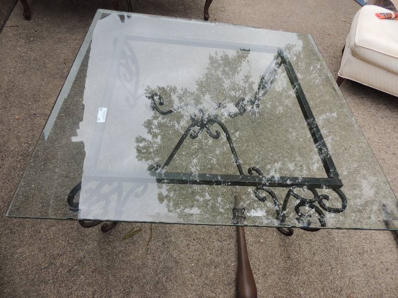 lot 21 image: Iron Metal base large heavy glass t...