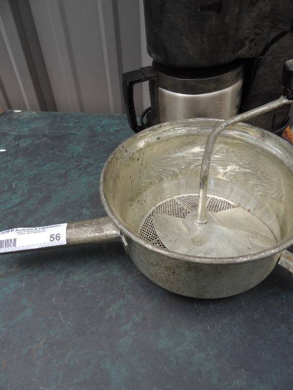 lot 56 image: Antique Food Mill and 4 cup coffee ...