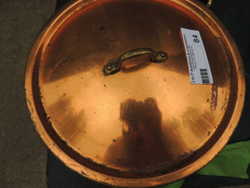 lot 84 image: Copper covered casserole dish...