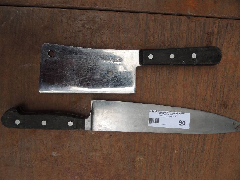 lot 90 image: 2 butcher knives, one is JA Henckel...