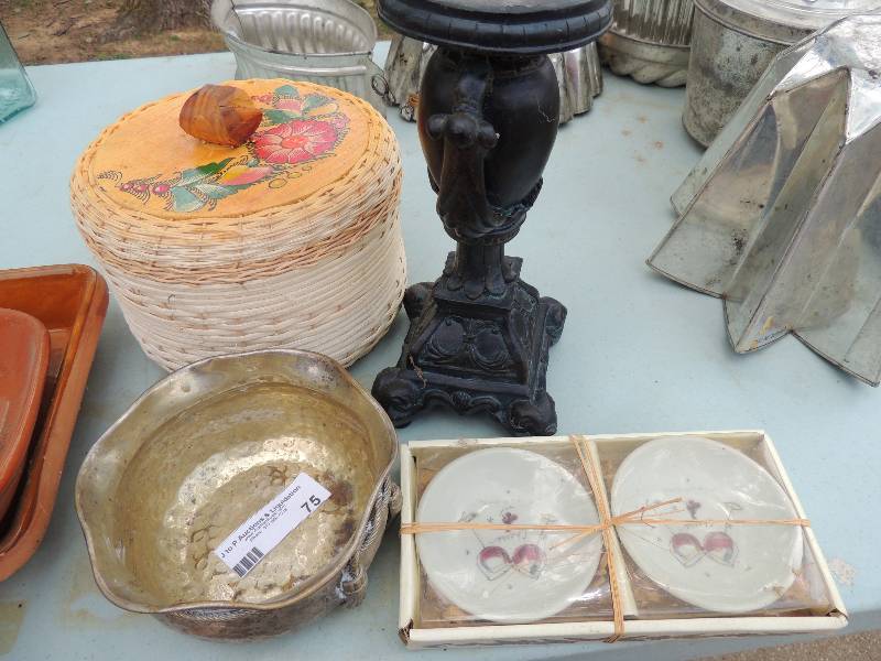 lot 75 image: wine coasters, candle holder, baske...