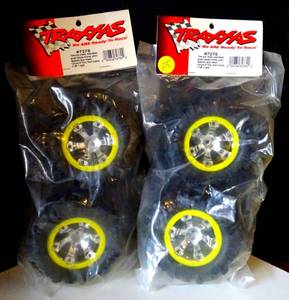 lot 25 image: Traxxas 7276 Geode Wheels Yellow & Canyon AT Tires (4) 116 Summit