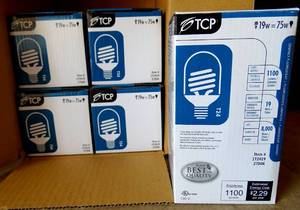 lot 253 image: TCP 1T2419-27 - 19 Watt CFL Light Bulb Bullet Shape - 75W Equal - 2700K Warm White (5X$)