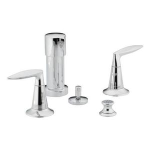 lot 71 image: BIG $ OPEN BOX - Kohler Alteo Double Handle Widespread Bidet Faucet with Vertical Spray, Pop-Up Drain, and Vacuum Breaker Model K-45135-4-BN