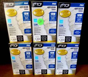 lot 78 image: NEW - TCP 4891850k 18-watt 5000-Kelvin Full Springlamp CFL Light Bulb (6X$)