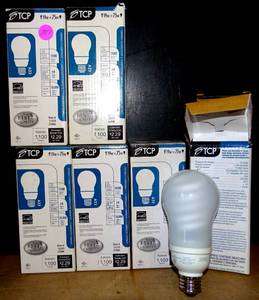 lot 107 image: TCP 11319 - 19 Watt A-Shape Compact Fluorescent Light Bulb, 2700K (6X$)