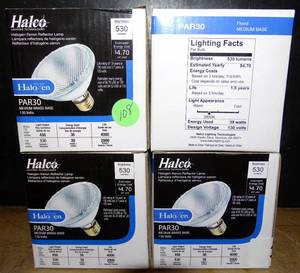 lot 108 image: HALCO PAR30 MEDIUM BASE FLOOD LIGHT - 530 LUMENS (4X$)