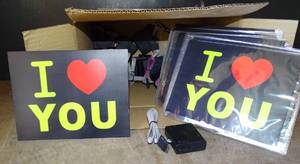 lot 128 image: ULTIMATE COOL - CG NOVELTIES LED SOUND ACTIVATED I LOVE YOU PATCH (FOR DISPLAY OR T-SHIRTS VIA 2 WAY TAPE - SEE PIC 3) EACH UNIT IS BATTERY POWERED WITH ADJUSTBLE SETTING - REACTS TO ANY SOUND (15X$)