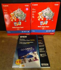 lot 134 image: ASSORTMENT OF 8.5 X 11 PHOTO PAPER BY CANON & EPSON (1 SEALED , 2 PARTIAL)