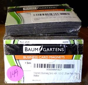 lot 149 image: BAUM GARTENS Business Card Magnets 25Pkg 3.5X2 Peel Off Adhesive (LOT OF 5 X 25  125 PIECES)