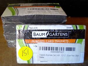 lot 151 image: BAUM GARTENS Business Card Magnets 25Pkg 3.5X2 Peel Off Adhesive (LOT OF 5 X 25  125 PIECES)