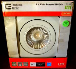 lot 174 image: NEWSEALED - Commercial Electric 6 in One White Recessed Led Light - Home  Color White