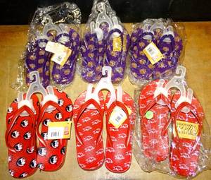 lot 249 image: NCAA UNIVERSITY SPIRIT CHILDRENS FLIP FLOPS - ASSORTED LOT OF 6 (6X$)