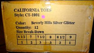 lot 287 image: BIG $ SEALED CASE - CALIFORNIA TOES OPENED TOED SNEAKERS - WOMENS SIZES 6.5, 7, 7.5, 8, 8.5, & 9 - 1 DOZEN IN CASE (12 X $)