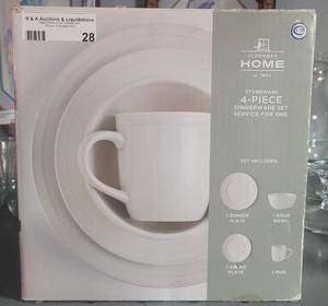 lot 28 image: JCPENNY HOME STONEWARE 4-PIECE DINNER SET AS SHOWN.