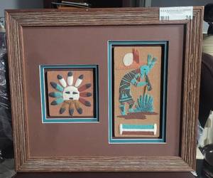 lot 34 image: FRAMED NATIVE AMERICAN WALL ART AS SHOWN.