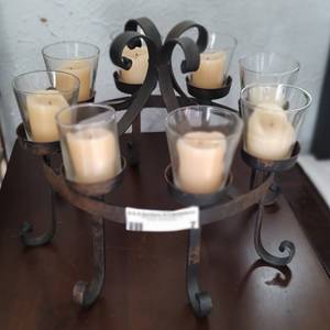 lot 7 image: METAL TABLE TOP CANDLE HOLDER IN STYLE SHOWN.
