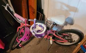 lot 151 image: GIRLS BICYCLE WITH HELMETS AS SHOWN.