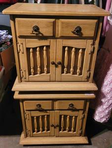 lot 177 image: (2) WOODEN NIGHT STANDS IN STYLECOLOR SHOWN. (SOLD 2 X THE MONEY)