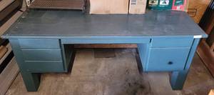 lot 212 image: LARGE WOODEN OFFICE DESK AS SHOWN.