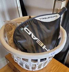 lot 230 image: BASKET WITH ASSORTED ITEMS AS SHOWN.