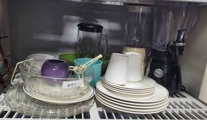 lot 251 image: DISHES, BLENDERS AND MORE AS SHOWN.