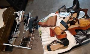 lot 207 image: LOT OF ASSORTED SHOES WITH RACK AS SHOWN.