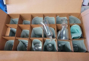 lot 111 image: BOX LOT OF FOOTED WINE GLASSES.