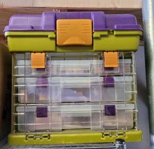 lot 110 image: CRAFTING PORTABLE STORAGE CASE WITH CONTENTS.
