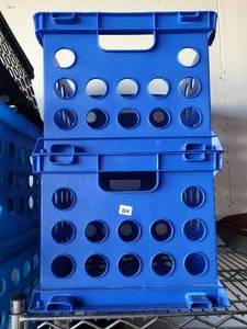 lot 203 image: (2) PLASTIC STACKABLE STORAGE CRATES.