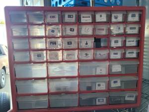 lot 215 image: HARDWARE CABINET WITH CONTENTS.
