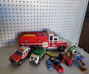 lot 241 image: FIRETRUCK AND ASSORTED CARS TOYS.