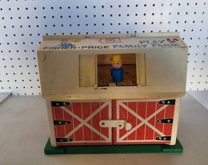 lot 240 image: VINTAGE 1967 FISHER PRICE FAMILY PLAY FARM WITH FARMER.