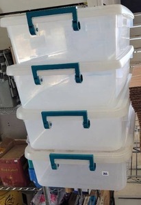 lot 332 image: (4) PLASTIC STORAGE CONTAINERS WITH LIDS.