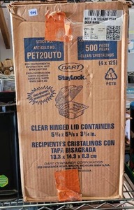 lot 404 image: BOX OF CLEAR HINGED FOOD CONTAINERS.