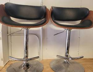 lot 13 image: (2) ADJUSTABLE HEIGHT SALON-STYLE STOOLS.