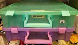 lot 53 image: (2) PLASTIC SCRAPBOOK PAPER 12 X 12 STORAGE TOTES