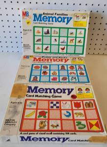 lot 70 image: (3) VINTAGE MILTON BRADLEY MEMORY CARD GAMES IN ORIGINAL BOXES. 2-1960S AND 1-1970S