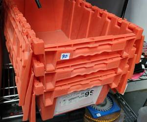 lot 90 image: (3) PLASTIC STORAGE TOTES WITH ATTACHED LIDS