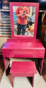 lot 67 image: AntiqueVintage Wooden Vanity WMatching Stool